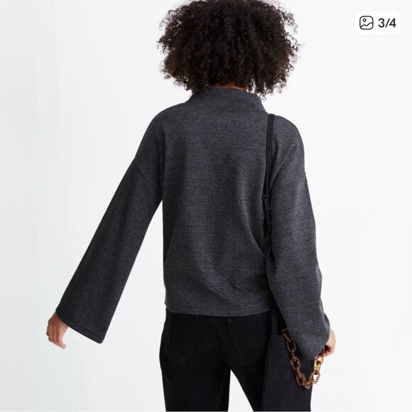 Madewell Wide Sleeve Mockneck Top in Glen Plaid Grey Ofice Neutral Small S - Picture 3 of 11